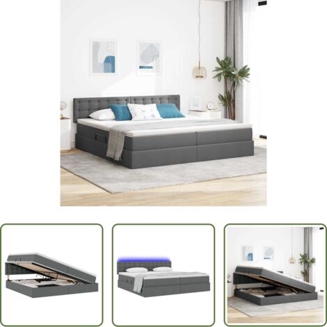 vidaXL Letto moderno -  Letto con contenitore e LED Grigio scuro 200 x 200 cm Tessuto