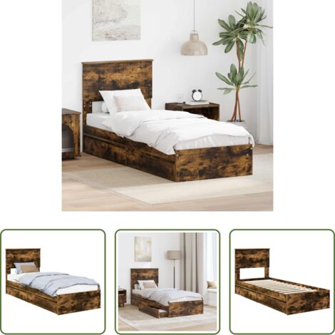 vidaXL Letto moderno - Letto con Contenitore Rovere fumé 75 x 190 cm Legno multistrato