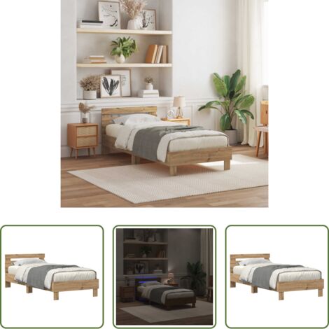 vidaXL Letto moderno -  Struttura del letto con led Rovere artigianale 75 x 190 cm