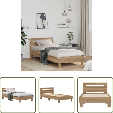 vidaXL Letto moderno -  Struttura del letto con testiera Rovere artigianale 75 x 190 cm