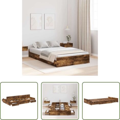 vidaXL Letto moderno -  Struttura letto con contenitore Rovere fumé 120 x 200 cm