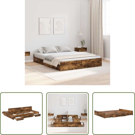 vidaXL Letto moderno -  Struttura letto con contenitore Rovere fumé 140 x 200 cm