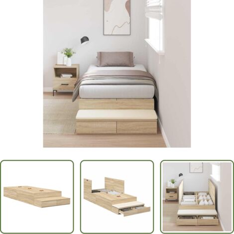 vidaXL Letto moderno -  Struttura letto con contenitore Rovere Sonoma 100 cm