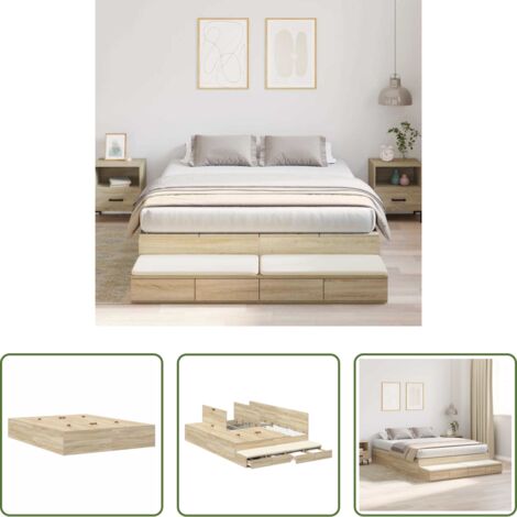 vidaXL Letto moderno -  Struttura letto con contenitore Rovere Sonoma 150 cm