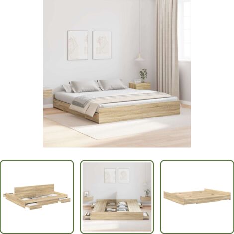 vidaXL Letto moderno -  Struttura letto con contenitore Rovere Sonoma 200 x 200 cm
