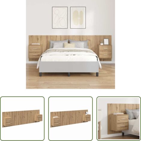 vidaXL Letto moderno -  Testata con Comodino 3 pcs Rovere artigianale Legno multistrato
