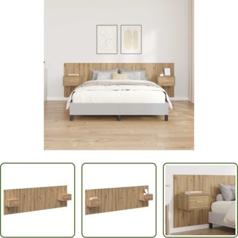 vidaXL Letto moderno -  Testata con Comodino 3 pcs Rovere artigianale Legno multistrato