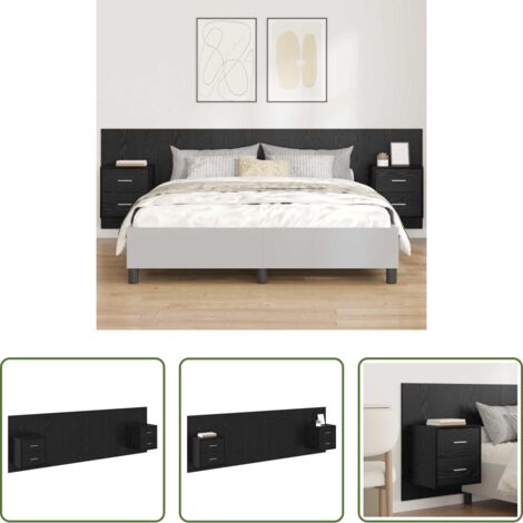 vidaXL Letto moderno -  Testata con Comodino 3 pcs Rovere Nero Legno multistrato