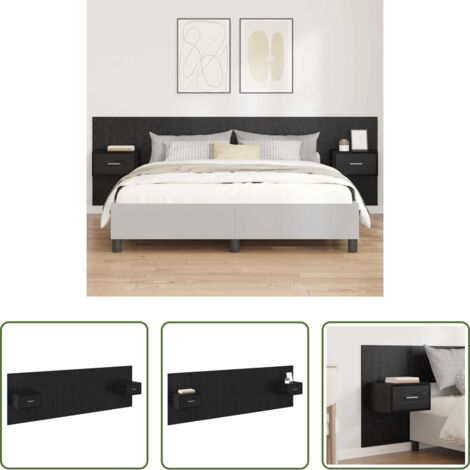 vidaXL Letto moderno -  Testata con Comodino 3 pcs Rovere Nero Legno multistrato