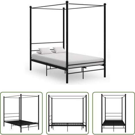 vidaXL Letto nero - Letto a Baldacchino Nero in Metallo 120x200 cm