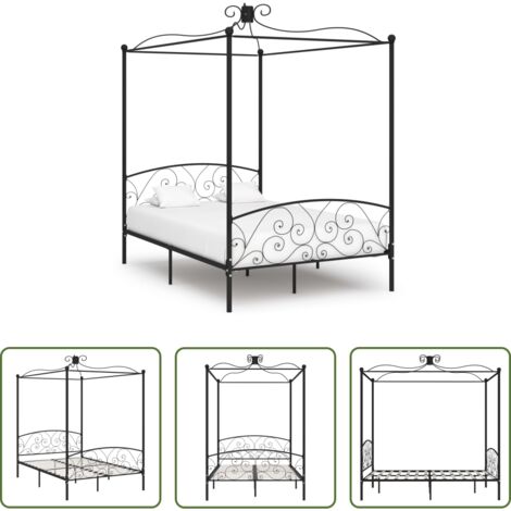 vidaXL Letto nero -  Letto a Baldacchino Nero in Metallo 140x200 cm