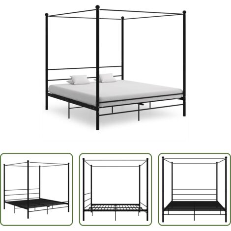 vidaXL Letto nero -  Letto a Baldacchino Nero in Metallo 180x200 cm