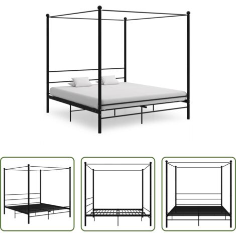 vidaXL Letto nero -  Letto a Baldacchino Nero in Metallo 200x200 cm