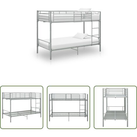 vidaXL Letto per Bambini -  Letto a Castello Grigio in Metallo 90x200 cm