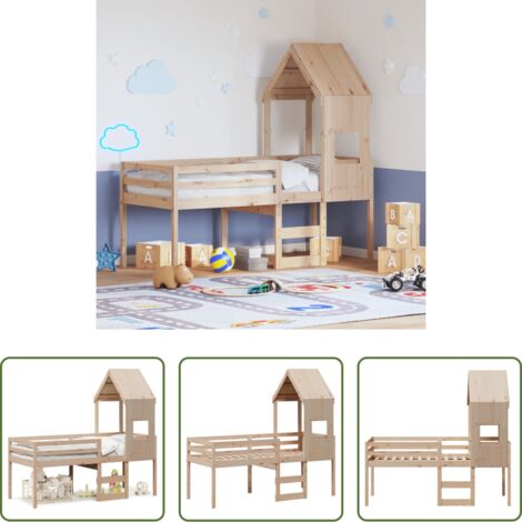 vidaXL Letto per bambini -  Letto a Soppalco con Tetto 90x190 cm Legno Massello di Pino