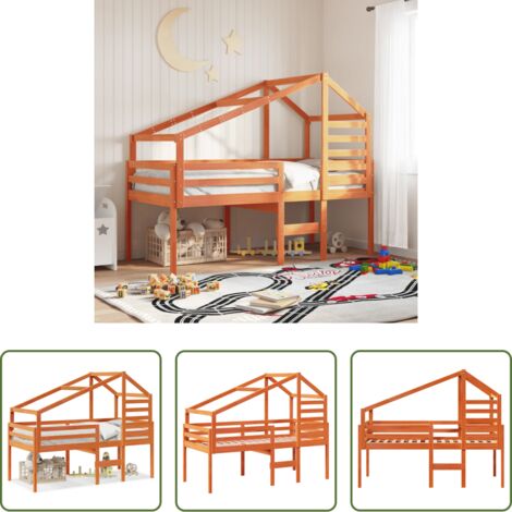 vidaXL Letto per bambini -  Letto a Soppalco con Tetto Cera 80x200 cm in Legno di Pino