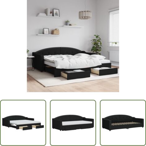 vidaXL Letto per ospiti -  Divano Letto Estraibile con Cassetti Nero 90x200 cm in Tessuto