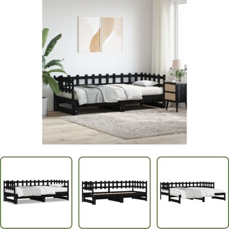 vidaXL Letto per ospiti -  Dormeuse Estraibile Nera 2x(90x190) cm Legno Massello di Pino