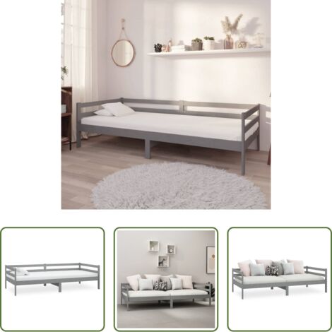 vidaXL Letto per ospiti -  Dormeuse Grigia in Legno Massello di Pino 90x200 cm