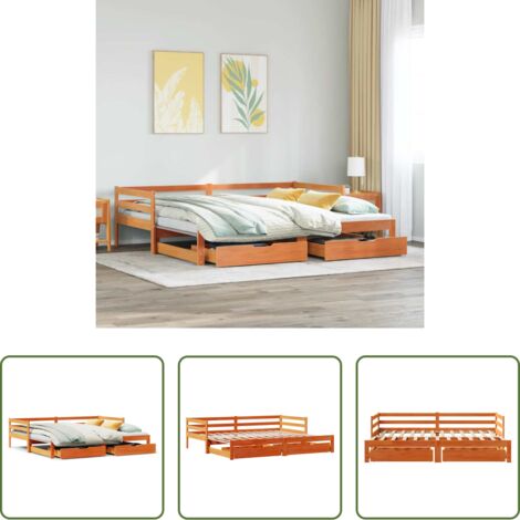 vidaXL Letto per ospiti -  Dormeuse Letto Estraibile e Cassetti Marrone Cera 80x200cm Pino