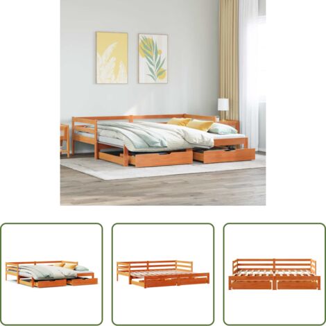 vidaXL Letto per ospiti -  Dormeuse Letto Estraibile e Cassetti Marrone Cera 90x200cm Pino