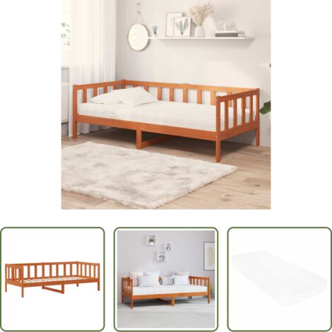 vidaXL Letto per ospiti -  Letto Giorno con materasso Marrone Cera e Bianco 90 x 200 cm
