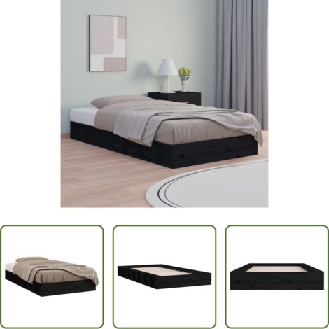 vidaXL Letto per piccoli spazi -  Giroletto Nero 75x190 cm Small Single in Legno Massello