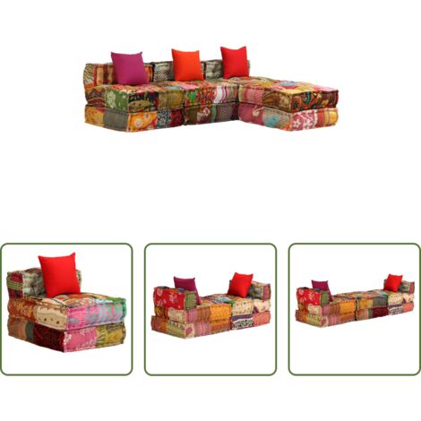 vidaXL Letto -  Pouf Modulare a 3 Posti in Tessuto Patchwork
