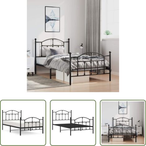 vidaXL Letto robusto -  Giroletto con Testiera e Pediera Metallo Nero 100x190 cm