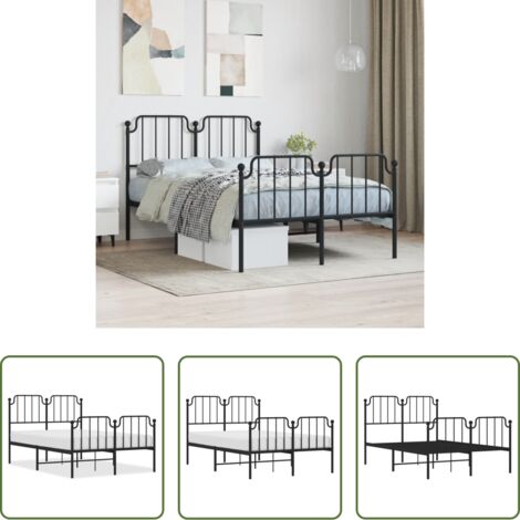 vidaXL Letto robusto -  Giroletto con Testiera e Pediera Metallo Nero 120x200 cm