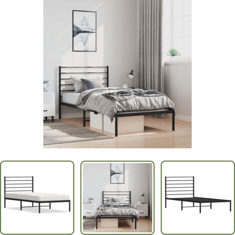 vidaXL Letto robusto -  Giroletto con Testiera in Metallo Nero 100x190 cm
