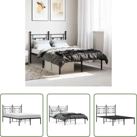 vidaXL Letto robusto -  Giroletto con Testiera in Metallo Nero 120x200 cm