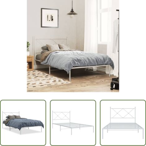 vidaXL Letto robusto -  Giroletto con Testiera Metallo Bianco 100x200 cm