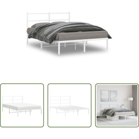 vidaXL Letto robusto -  Giroletto con Testiera Metallo Bianco 135x190 cm