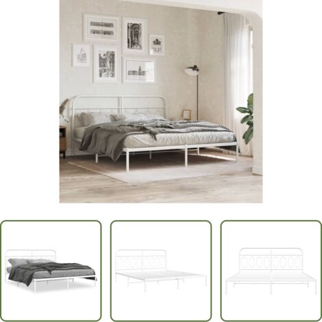 vidaXL Letto robusto -  Giroletto con Testiera Metallo Bianco 183x213 cm