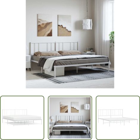 vidaXL Letto robusto -  Giroletto con Testiera Metallo Bianco 193x203 cm
