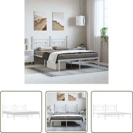 vidaXL Letto robusto -  Giroletto con Testiera Metallo Bianco 193x203 cm