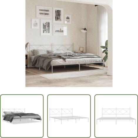 vidaXL Letto robusto -  Giroletto con Testiera Metallo Bianco 200x200 cm