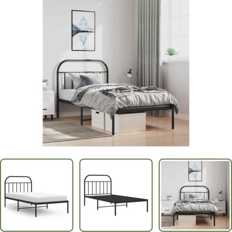 vidaXL Letto robusto -  Giroletto con Testiera Metallo Nero 100x200 cm