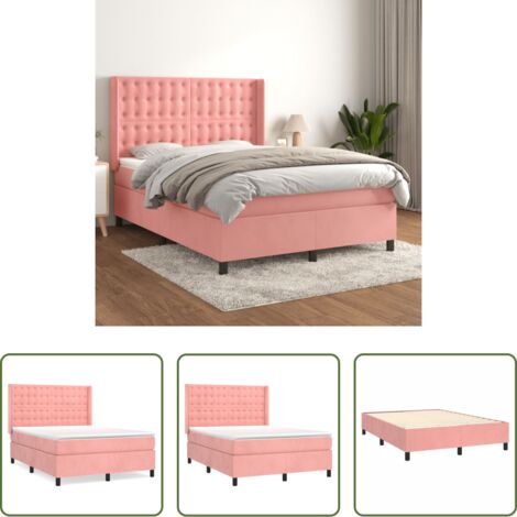 vidaXL Letto rosa -  Giroletto a Molle con Materasso Rosa 140x200 cm in Velluto