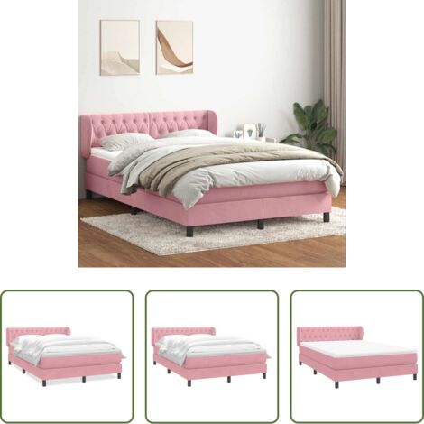 vidaXL Letto rosa -  Giroletto a Molle con Materasso Rosa 160x210 cm in Velluto