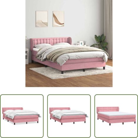 vidaXL Letto rosa -  Giroletto a Molle con Materasso Rosa 160x210 cm in Velluto