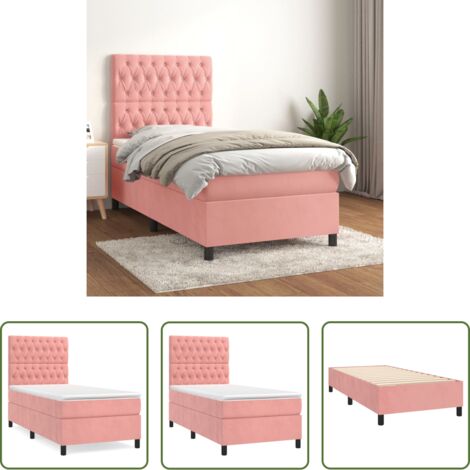 vidaXL Letto rosa -  Giroletto a Molle con Materasso Rosa 90x200 cm in Velluto