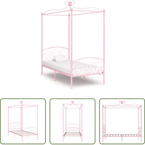 vidaXL Letto rosa -  Letto a Baldacchino Rosa in Metallo 100x200 cm