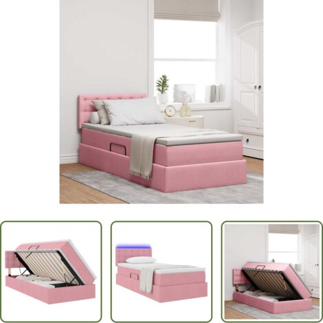 vidaXL Letto rosa -  Letto con contenitore e LED con led Rosa 100 x 200 cm Velluto
