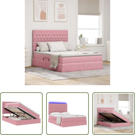 vidaXL Letto Rosa -  Letto con contenitore e LED con led Rosa 140 x 190 cm Velluto