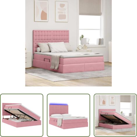 vidaXL Letto Rosa -  Letto con contenitore e LED con led Rosa 140 x 200 cm Velluto
