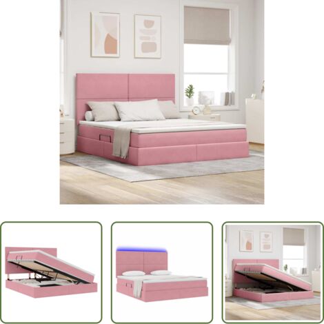 vidaXL Letto Rosa -  Letto con contenitore e LED con led Rosa 160 x 200 cm Velluto