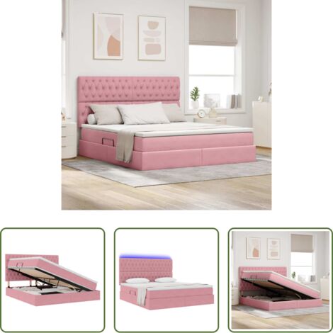 vidaXL Letto Rosa -  Letto con contenitore e LED con led Rosa 160 x 200 cm Velluto