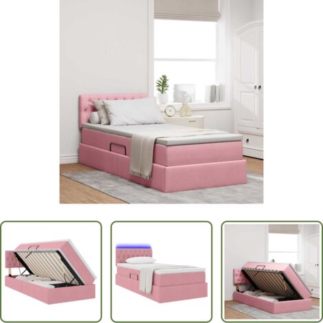 vidaXL Letto rosa -  Letto con contenitore e LED con led Rosa 90 x 200 cm Velluto